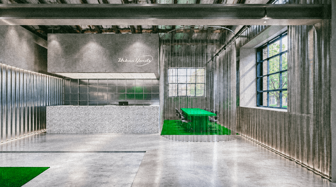Empfangsbereich von Urban Yards mit Blick in die Private Bay